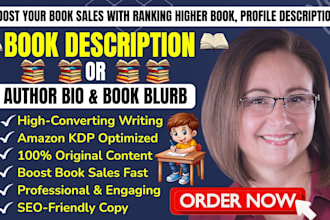 write bestselling book blurb book description and author bio for amazon kdp