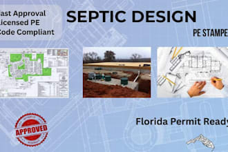 provide pe stamped septic system design permit plans for florida