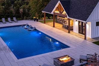 design backyard landscape with 3d rendering, garden, pergola, pool design