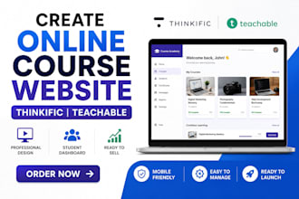 create thinkific website and teachable online course pages