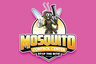 design eye catchy vintage pest control mascot logo very fast with super color
