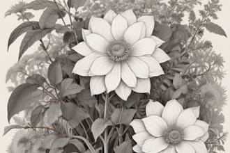 draw botanical illustration of plants and flowers