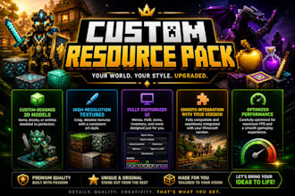 create high quality resource pack with 3d models, ui , gui for minecraft server