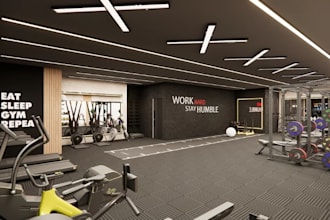 refine modern commercial space, 3d gym interior design, sport facility rendering