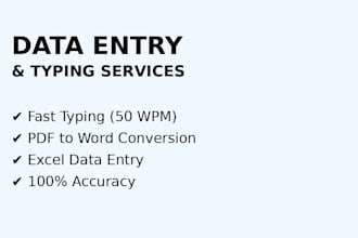 do fast typing, PDF to word, data entry work professionally