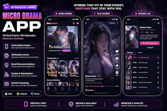 develop 3d realistic anime micro drama app, anime vertical drama app, mini video