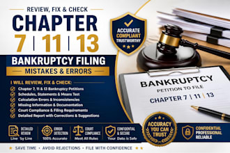 review, fix and check chapter 7, 13, 11 bankruptcy filling mistakes and errors