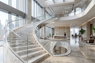 design 3d modern curve stair case design, commercial building drails