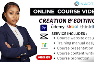 design online course content, curriculum, slides workbook and edit course videos