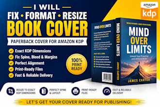 fix format, resize book cover, paperpack cover for amazon KDP