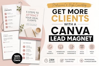 canva lead magnets company brouchure checklist worksheet pitch decks media kits