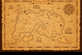 create an original treasure, fantasy and pirate map design