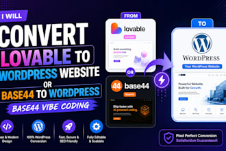convert lovable to wordpress website or base44 to wordpress base44 vibe coding