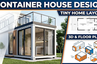design shipping container house plan, tiny home layout, modular building and 3d