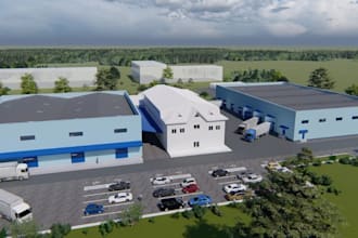 2d autocad to 3d warehouse site plan,industrial factory,exterior layout planning