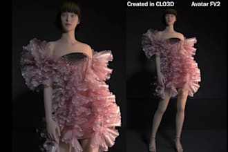 sew 3d virtual garment,bell skirt dress,2d sketch to 3d apparel render,browzwear
