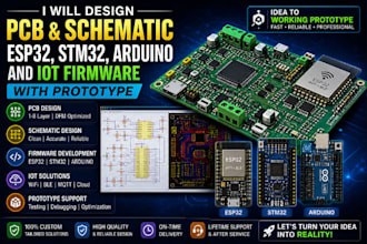 design pcb, schematic, esp32, stm32, arduino, and iot firmware with prototype