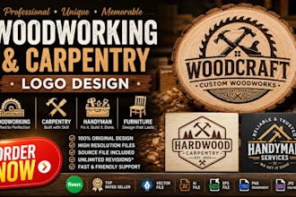 design wood woodworking carpentry handyman and furniture logo
