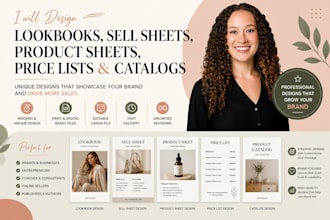 design a unique lookbook, sell sheet, product sheet, price list product catalog