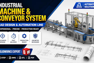 design industrial machine, conveyor system cad, solidworks automation line draw