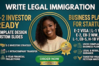 write legal e2 visa or l1 immigration business plan with financials for startup