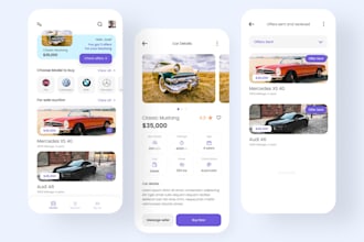 develop car marketplace app, car listing app, car pooling app, car searching app