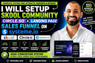 setup skool community circle so and landing page sales funnel systeme io
