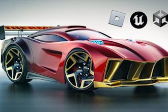 build 3d car modeling rendering and animation for roblox, unity, unreal engine