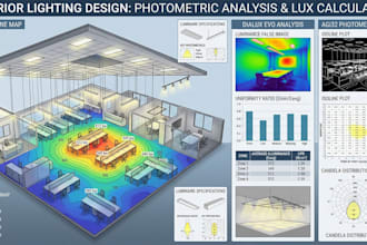 interior lighting design lux calculation, photometric analysis dialux evo agi32