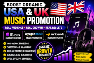 boost organic USA and UK itunes, amazon music and audio mack music promotion