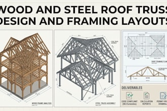 provide wood and steel roof truss design and framing layouts