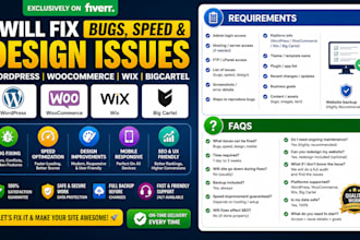 fix woocommerce wordpress bigcartel wix bugs speed error website design issues