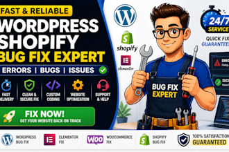 fix wordpress bug elementor error shopify bug fix website issues fast