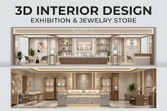 design 3d exhibition store interior design, 3d jewellery store design