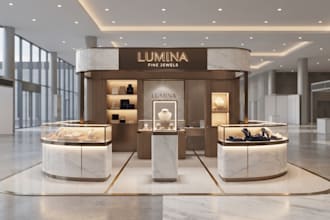 design 3d exhibition store interior design, 3d jewellery store, 3d kiosk renders