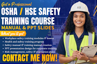 create osha or hse workplace safety training course, manual and PPT slide design