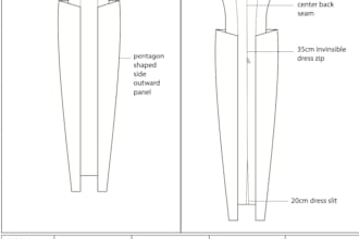 design cad fashion flats ,detailed tech packs