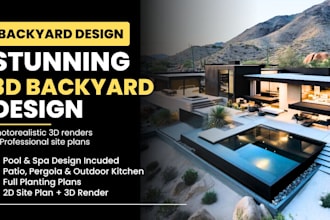 design 3d backyard landscape with photorealistic renders and planting plan