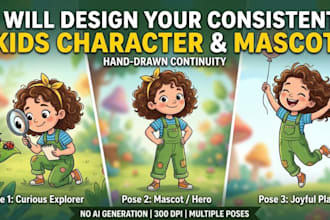 design custom kids characters and consistent mascots for children books