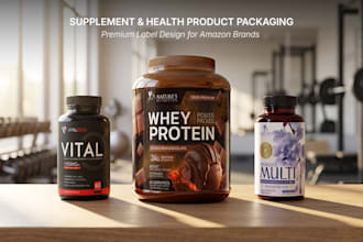 design premium supplement label, vitamin bottle, and amazon product packaging