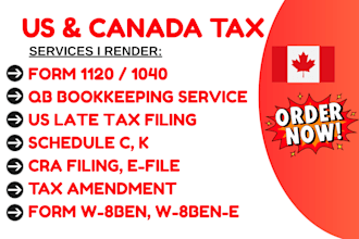 file US tax return 1040 1120 1065 w2 1099 irs tax filing, canada tax