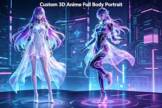 create 2 5d semi realistic 3d anime characters