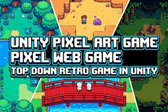 develop unity pixel art game, pixel web game, top down, retro game in unity