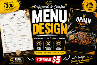 design a professional restaurant food menu