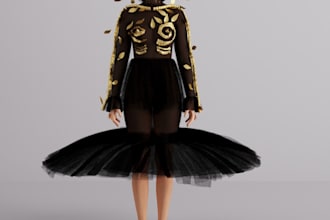 drape clo3d dress on avatar,tech pack,2d cad pattern,decal,mmd cloth,zprj,fabric