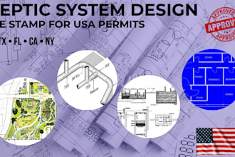 design septic system plans with pe stamp for USA permits tx, fl, ca, ny