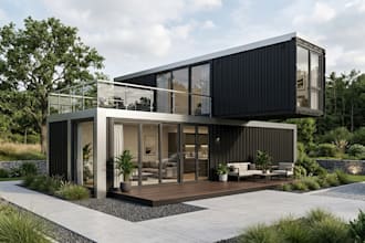 3d shipping container interior, factory model, and industrial rendering