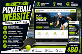 build a high converting pickleball website for clubs coaches and equipment store