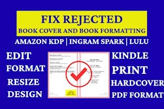 fix rejected book for amazon kdp book formatting, resize book cover