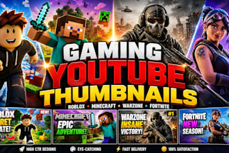 design clickbait gaming youtube thumbnail for roblox minecraft warzone fortnite